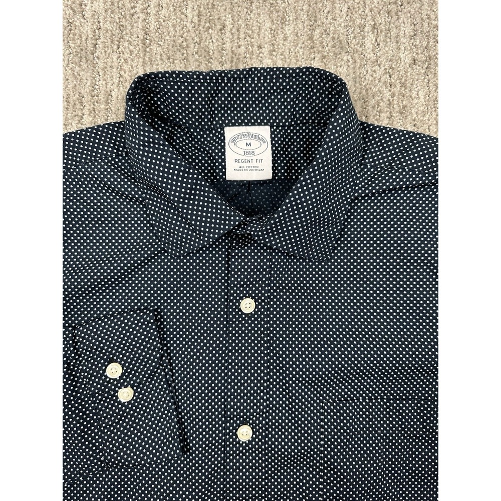 Brooks Brothers Shirt Mens Medium Blue Polkadot Regent Fit Cotton Button Down
